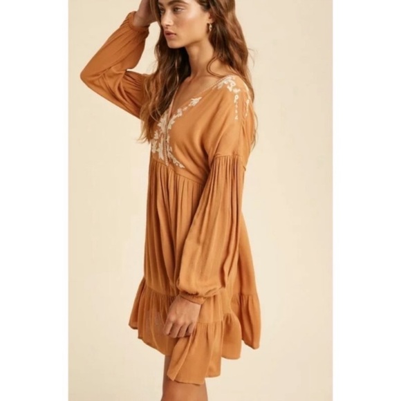 Earthen Embroidered Floral Ruffle Wrap Mini Dress - Picture 4 of 9